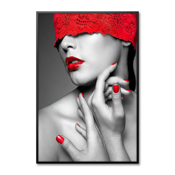 tableaux decoratifs portraits feminins rouge noir or glamour contemporain accrochables mur toiles polyester