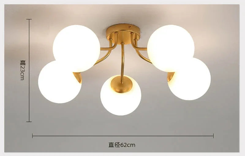 lampe moderne or blanc boules sphères translucides nordique fixée