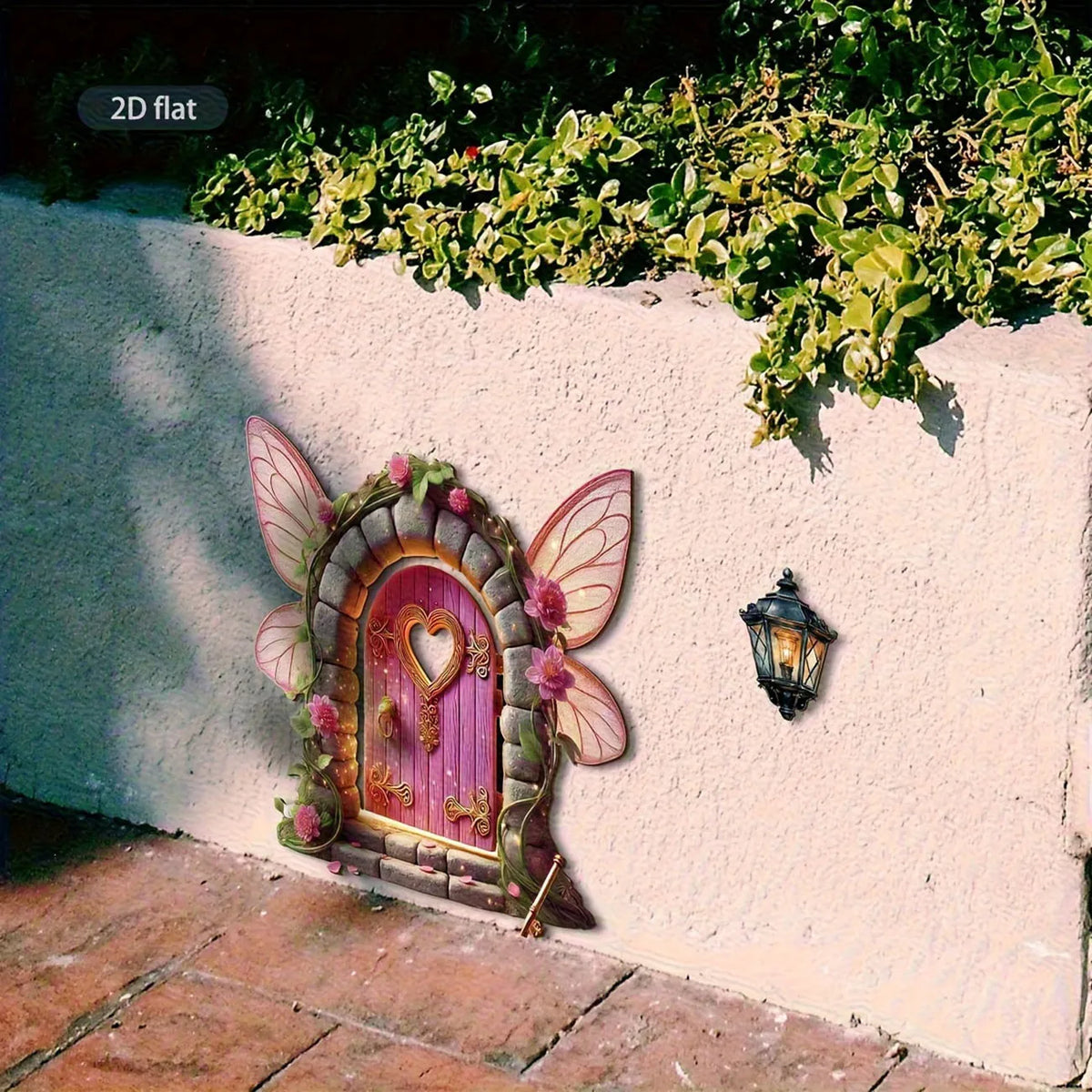 porte fée adhésive bois papillons coeurs fleurs rose blanche verte fantaisie