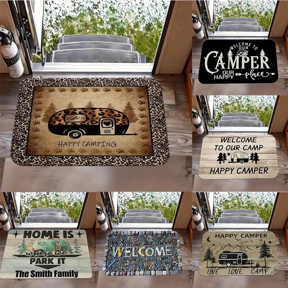 tapis sol camping décoratif motif chien arbres bienvenue extérieur intérieur antidérapant coton beige