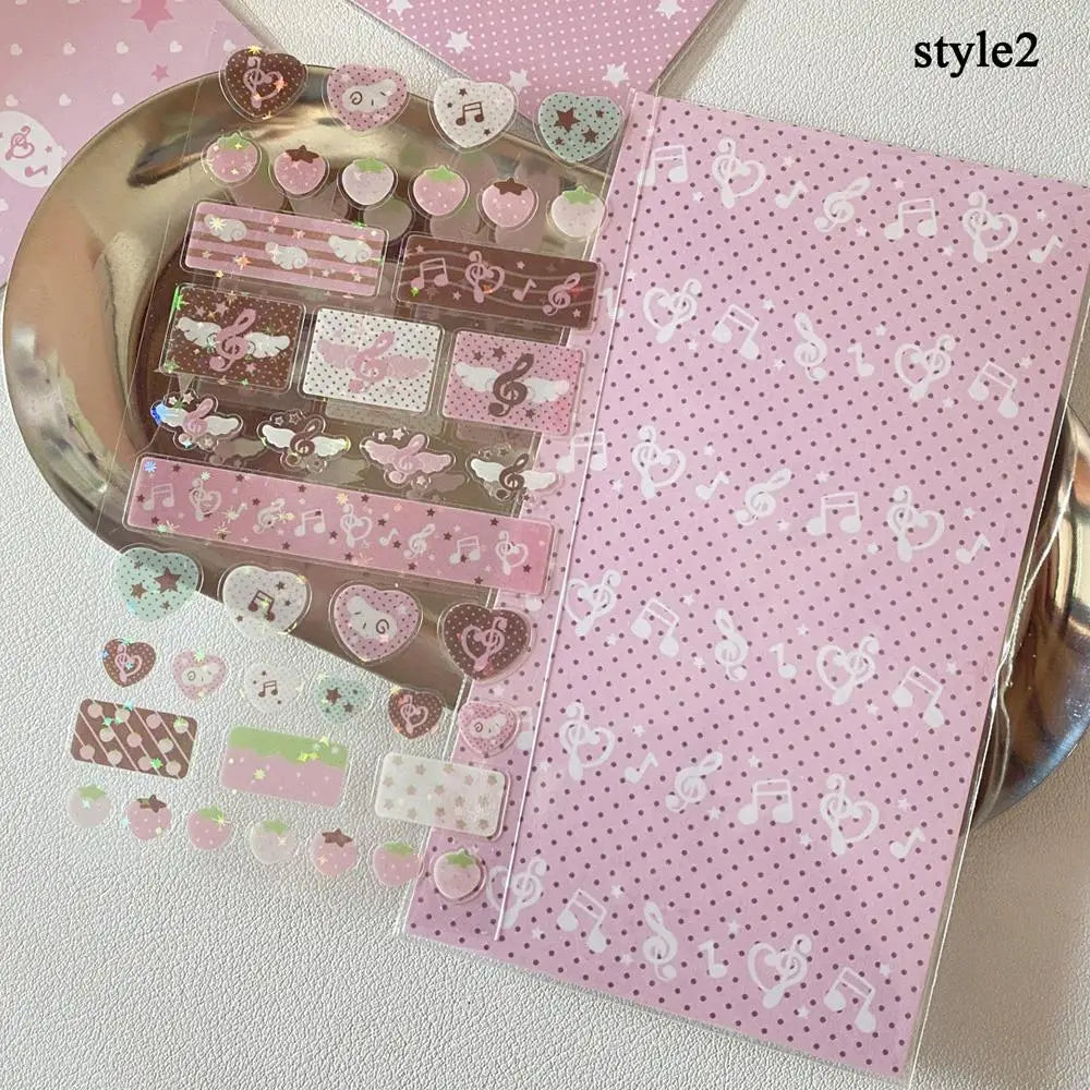 autocollants kawaii adhésifs notes musicales coeurs étoiles fruits géométriques rose blanc marron vert bleu