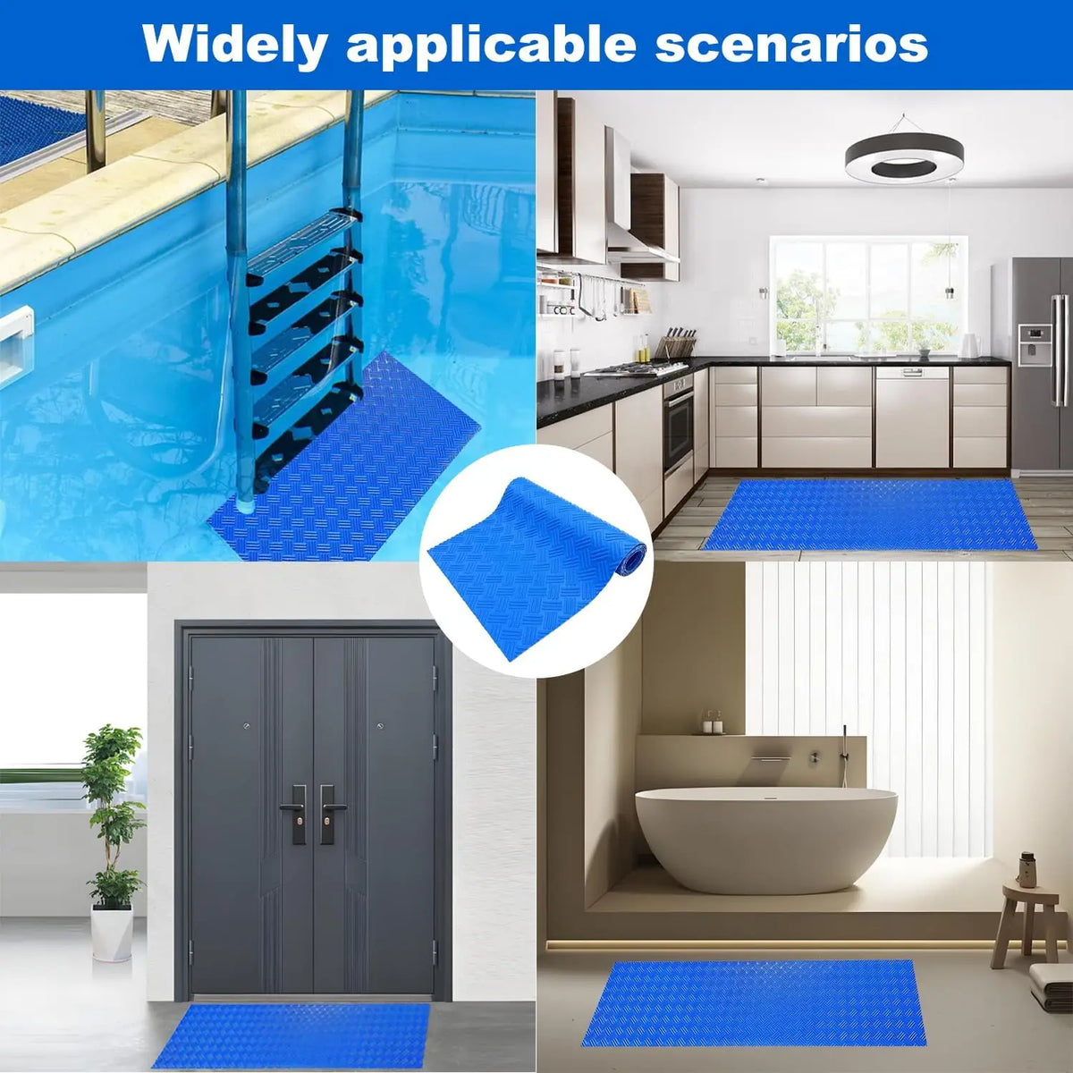 tapis antidérapant bleu texture rectangles piscine sécurité escalier sol bleu blancintérieur