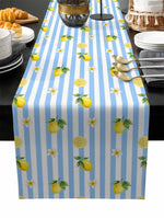 table cuisine lin rayé bleu blanc motif citron floral moderne