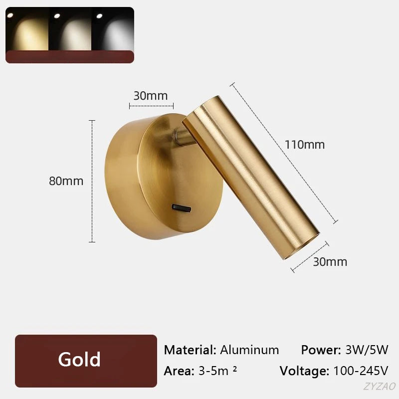 Lampe lecture rotative moderne argent blanc bronze noir texture métallique fixée mur éclairage intérieur