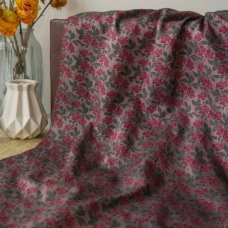 tissu imprimé floral rose rouge vintage largeur 165cm idéal couture décoration vêtements accessoires