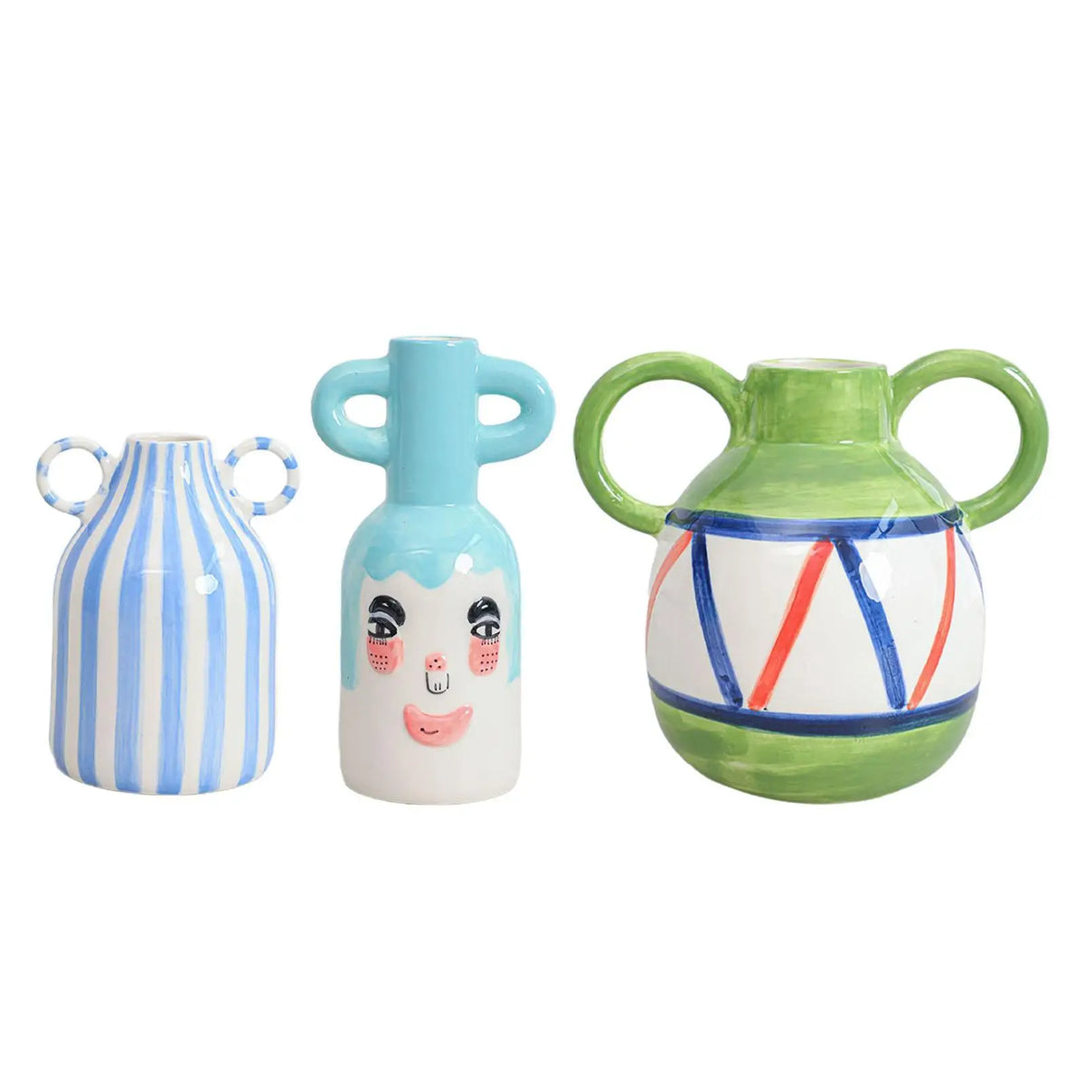 vase decoratif porcelainne stripes motif visage stylise decoration table centerpiece fleurs