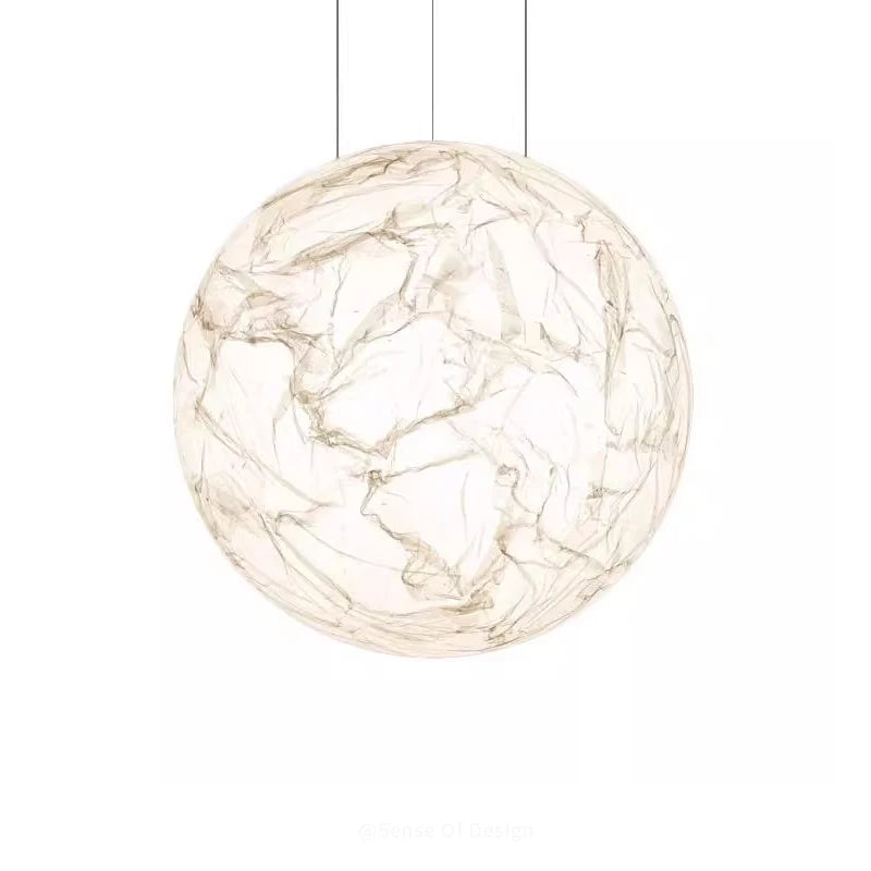 suspension lumineuse moderne blanc texture papier froissé opacité chaîne suspendue led chambre salon