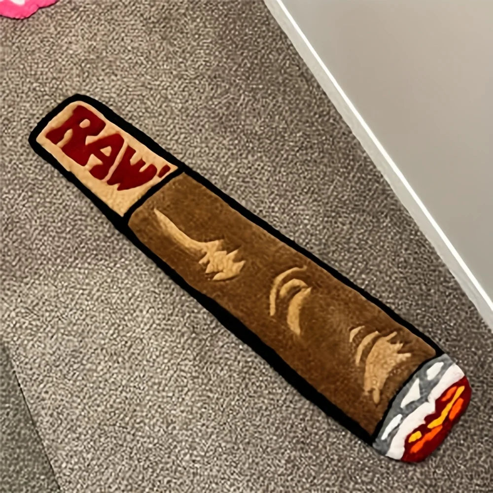 tapis forme cigarette marron beige rouge blanc gris imitation papier rouler antidérapantintérieur humour deco