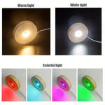 veilleuse led rechargeable bois moderne base présentation lumineuse cable usb controle rond minimaliste 6cm