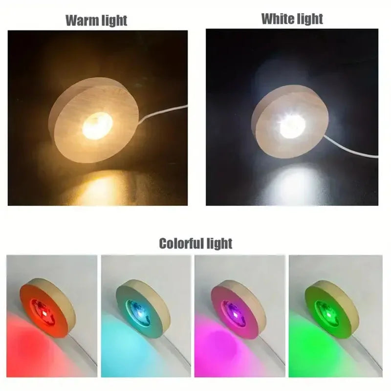 veilleuse led rechargeable bois moderne base présentation lumineuse cable usb controle rond minimaliste 6cm