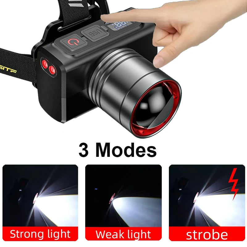lampe frontale led rechargeable usb zoomable bande élastique moderne camping chasse pêcheextérieur