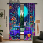 rideau polyester violet bleu vert moderne personnages champignons forêt 75x166 105x230 130x210