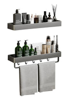 étagère murale moderne gris métallisé clips serviettes bouteilles cosmétiques flacons parfum brosse électrique 30cm