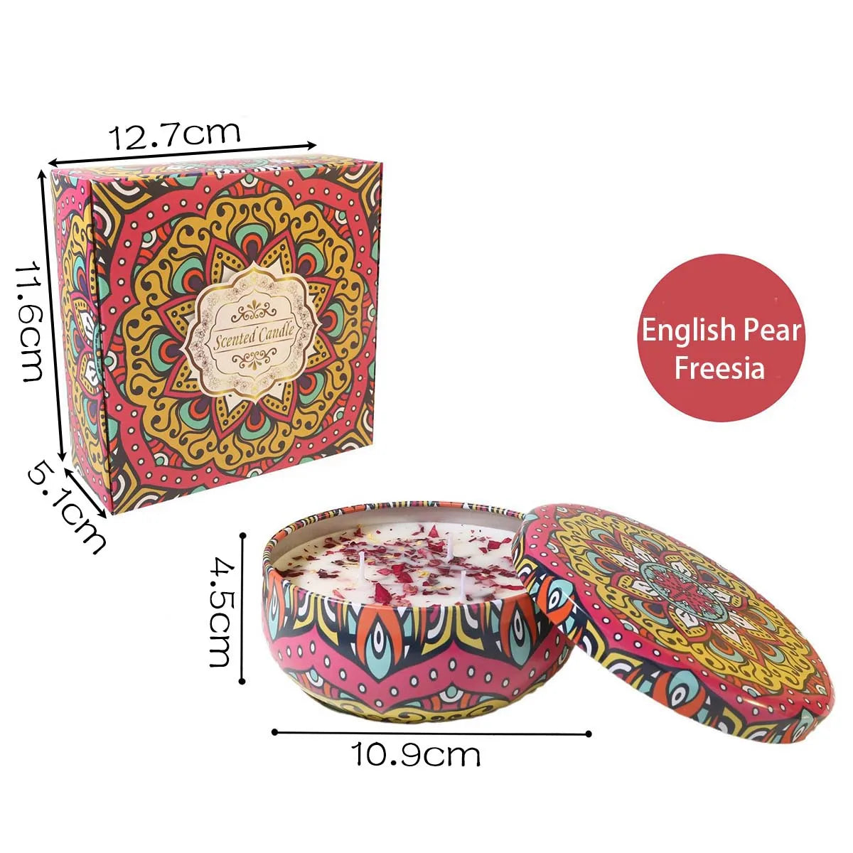 bougies parfumées boîte florale artistique motifs colorés cadeaux anniversaire mariage