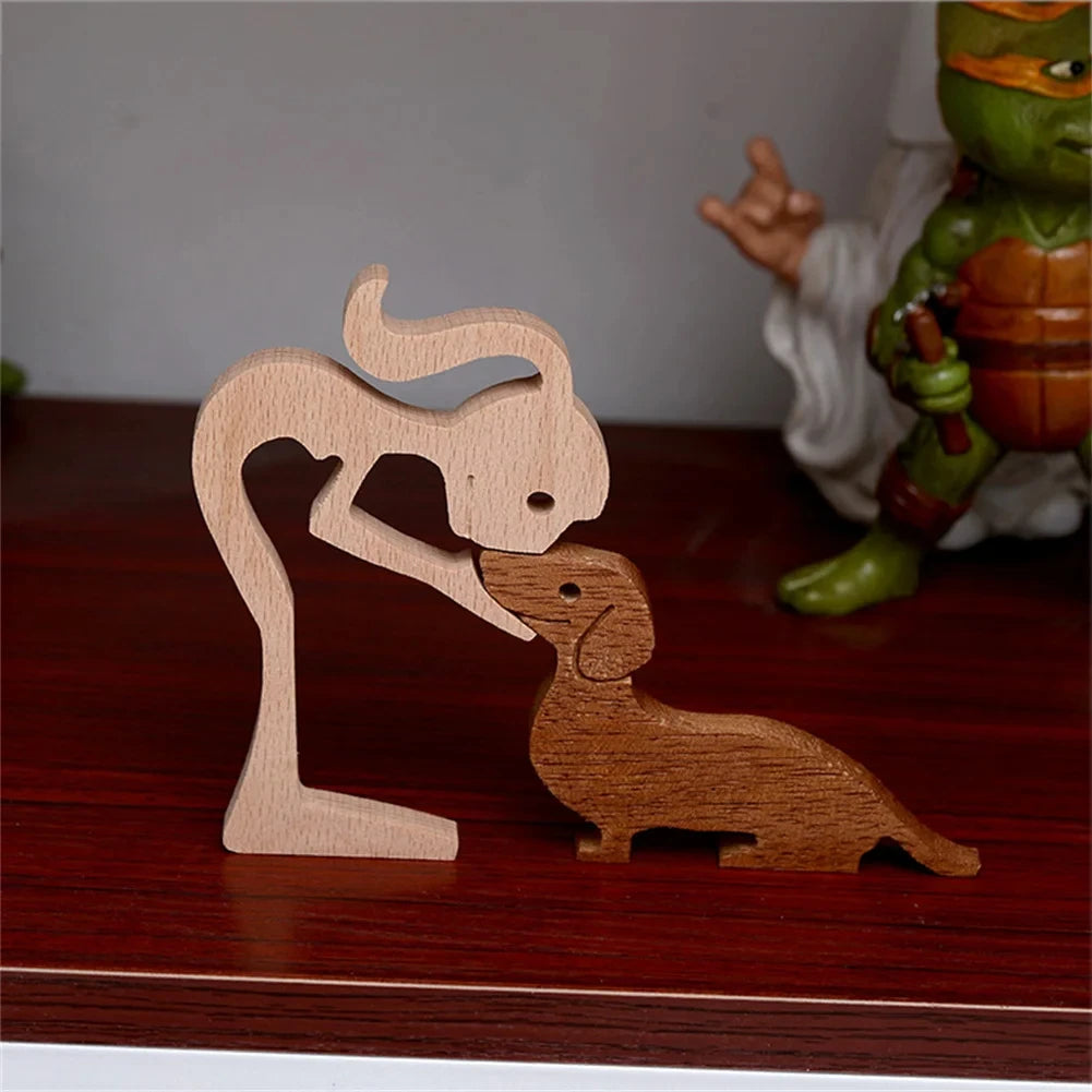 Statue bois 3D amitié homme et chien