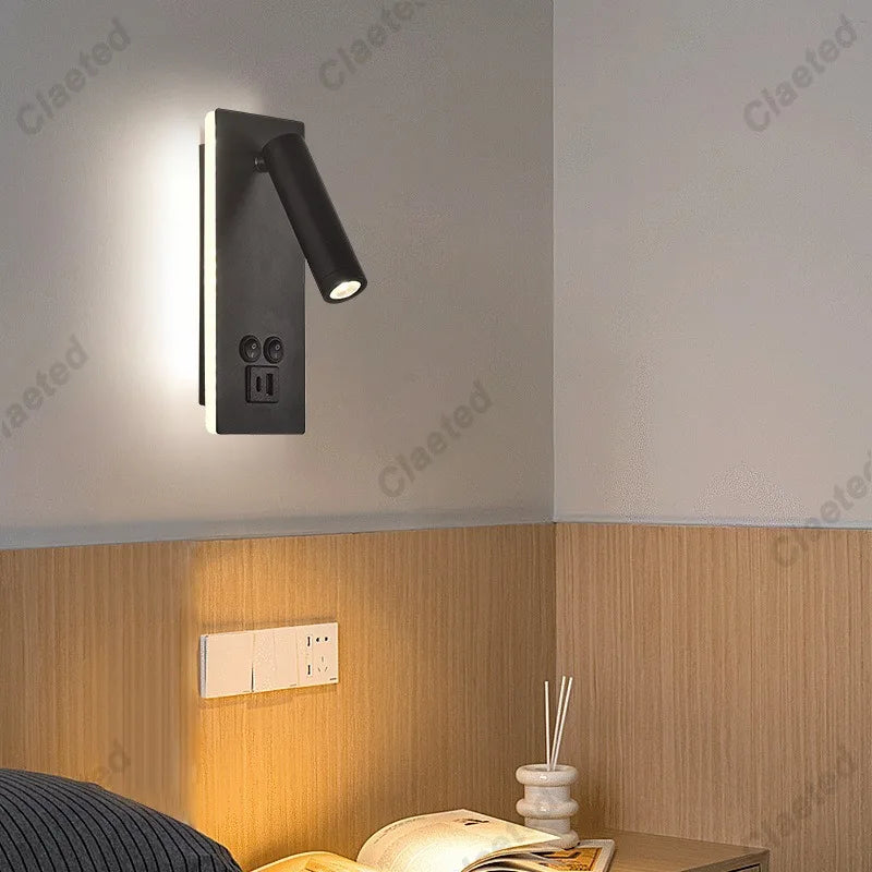 lampe chevet rechargeable led moderne noire blanche murale chargeur smartphone
