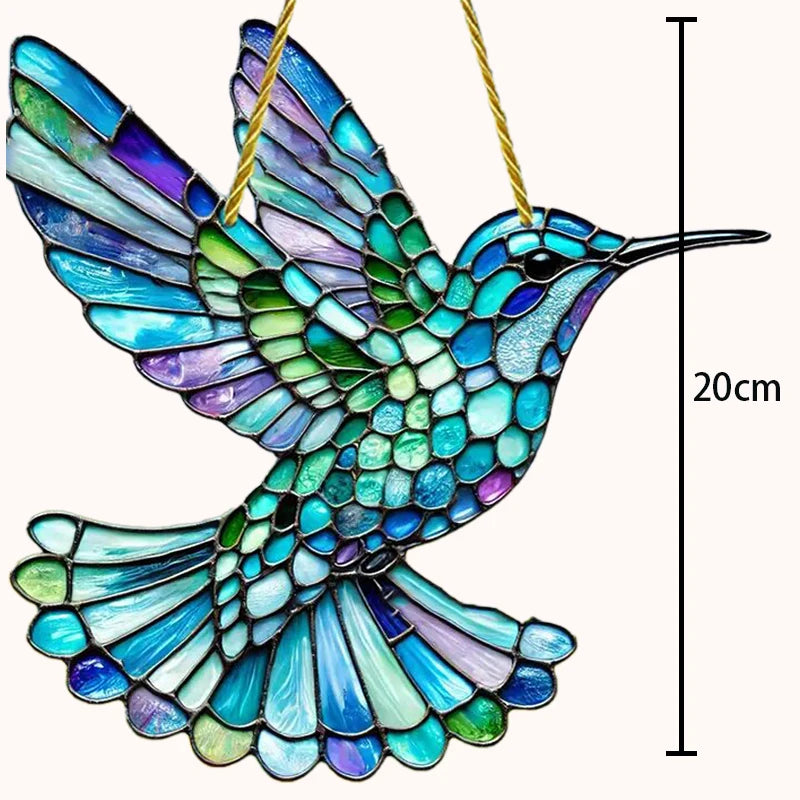 colibri tortue mosaïque verre coloré artisanal tiffany chaîne dorée décoration suspendue maison jardin