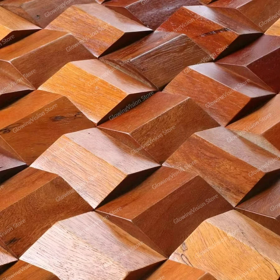 panneau décoratif bois cubes géométriques moderne marron clair foncé autocolant 3d