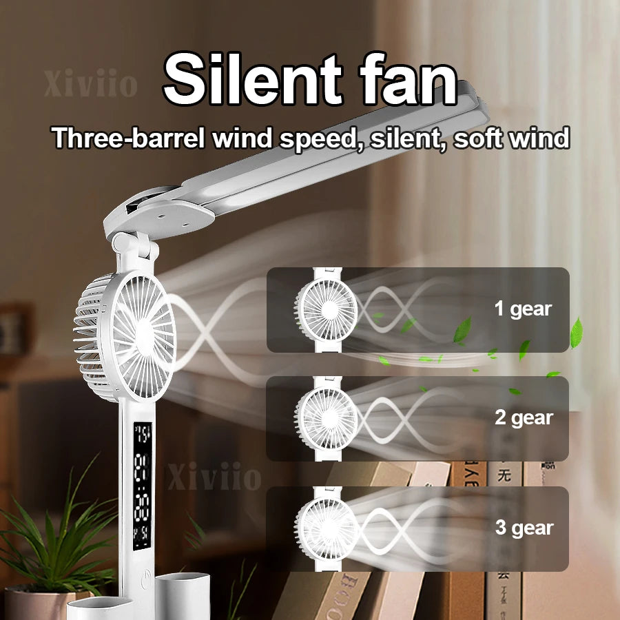lampe rechargeable ventilateur écran led blanc moderne multifonction date heure