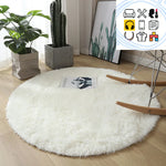 tapis rond pelucheux couleur beige blanc moderne salon enfant chambre geométrique