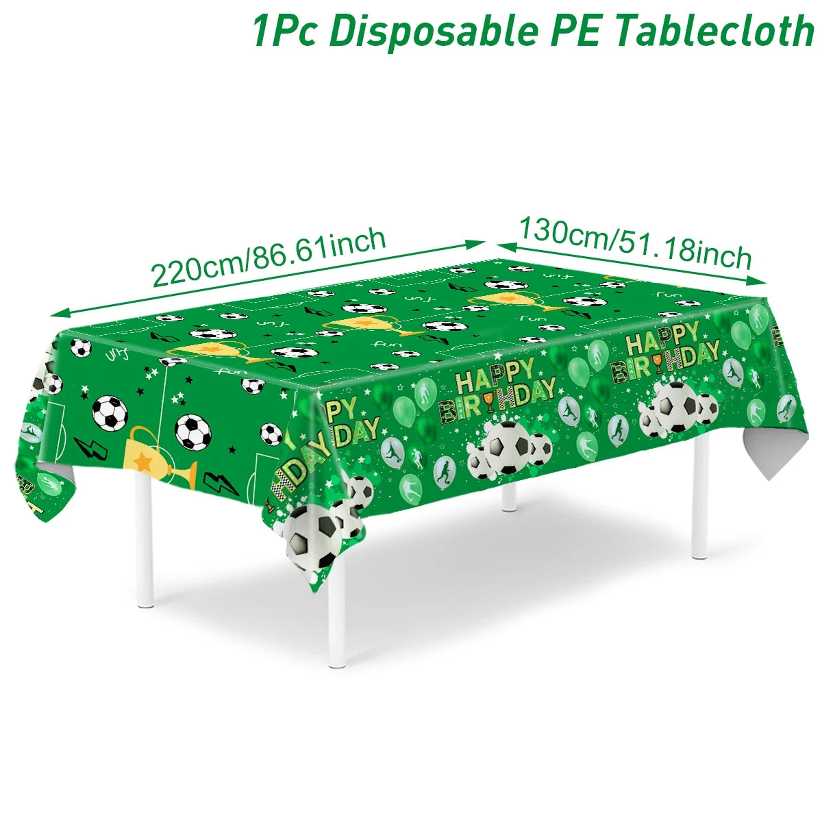 décoration table thème foot vert noir blanc ballons happy birthday motifs géométriques anniversaire serviettes