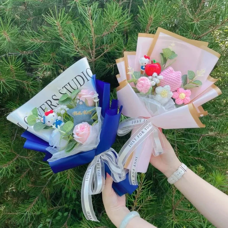 bouquet fleurs artificielles rose blanches hello kitty coeurs romantique décoration intérieur anniversaire mariage