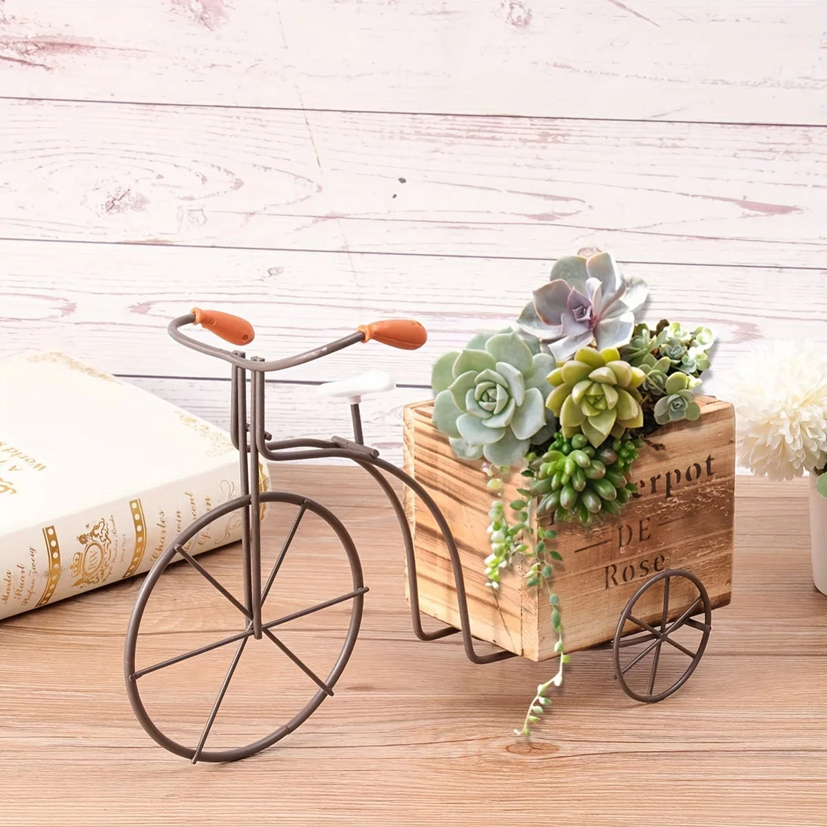 support plante vélo bois métal vintage pot fleur décoration maison