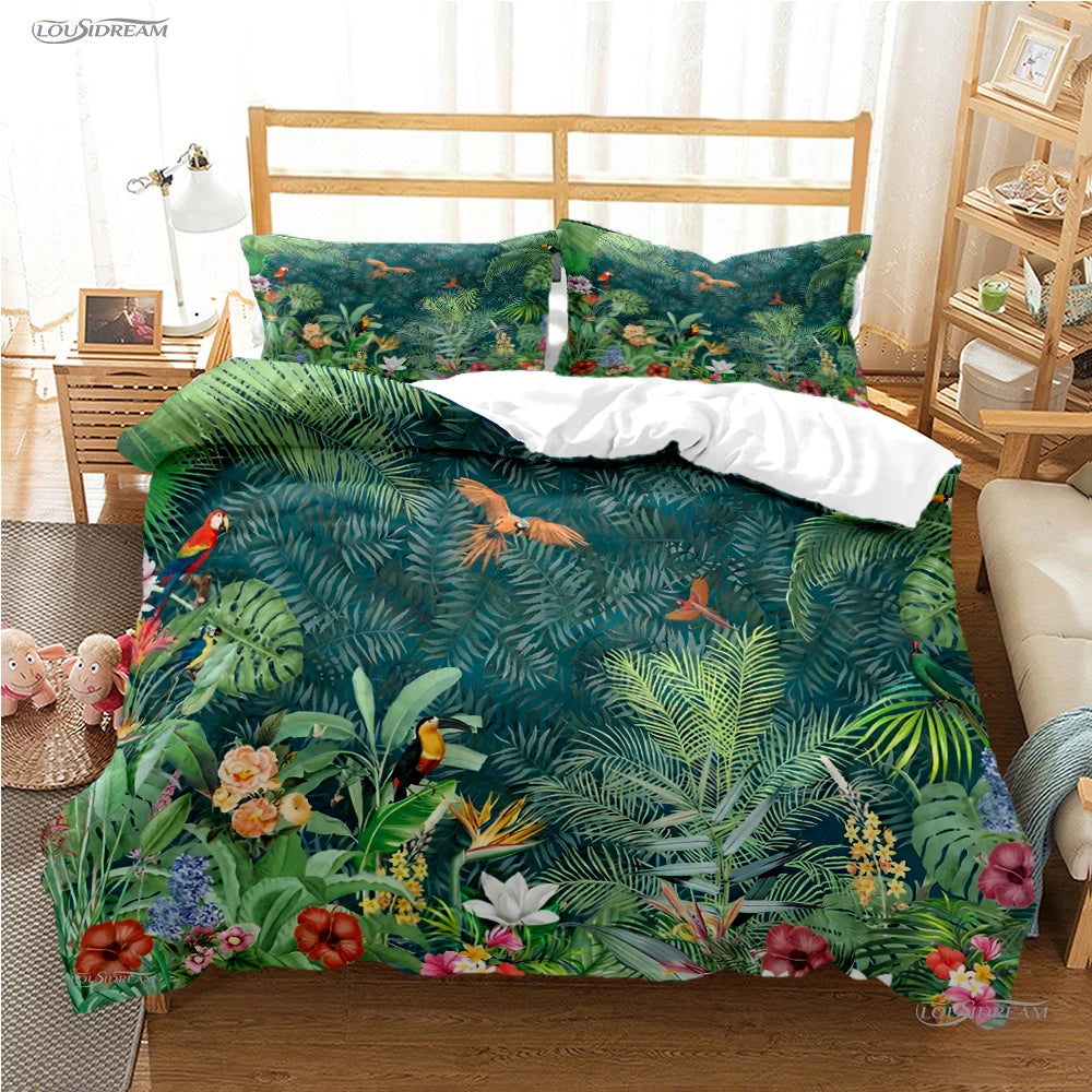 Housse de couette tropicale avec motif feuilles