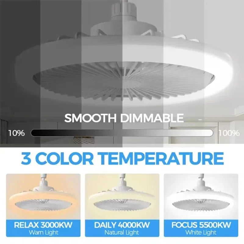 ventilateur lumière led blanc moderne télécommande incluse chambre cuisine