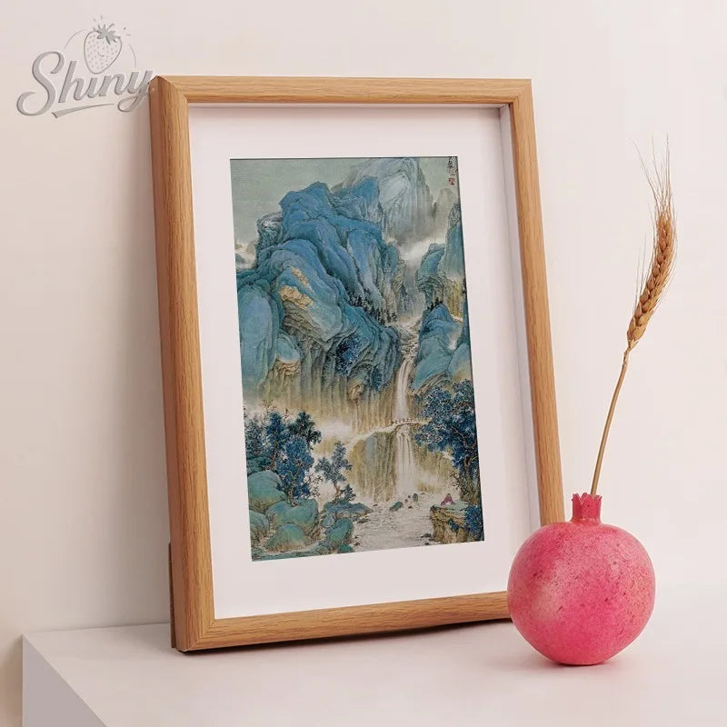 Cadre photo fleurs oiseaux paysage traditionnel bois naturel beige rose decoration apartment vertical