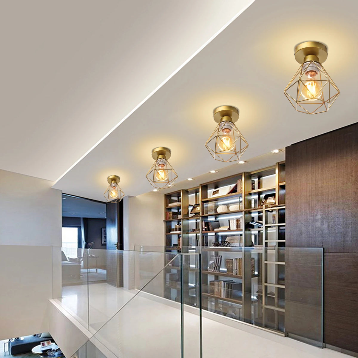 lampe moderne or structure métallique géométrique éclairage quotidien chambre cuisine salle manger entree