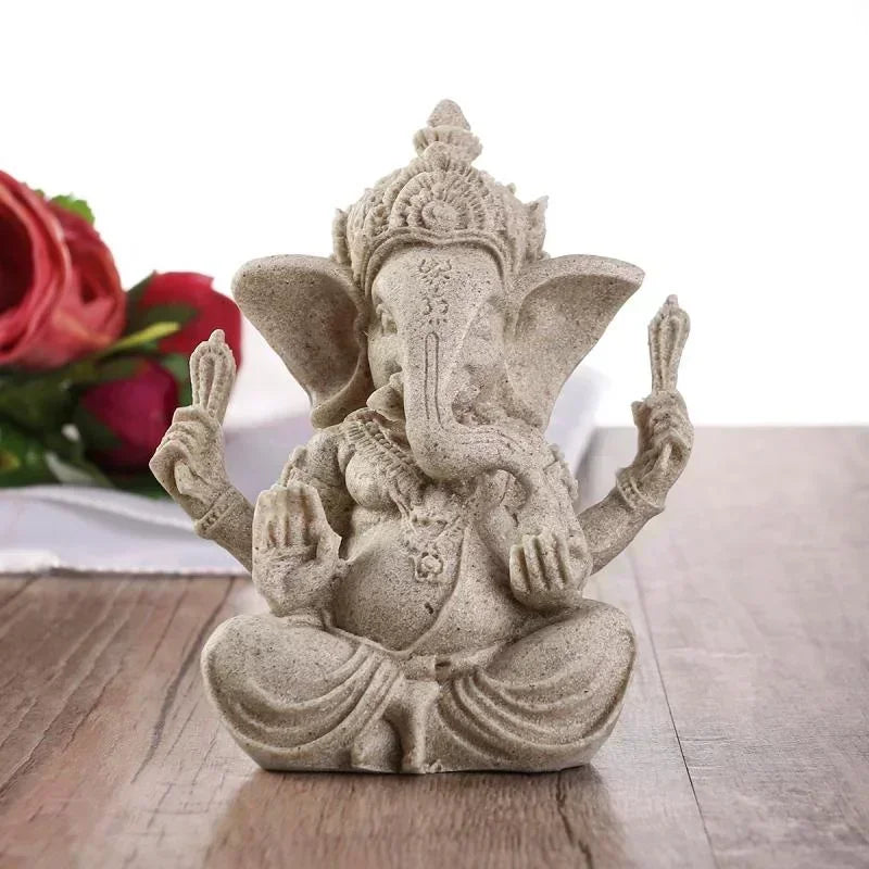 statue ganesha résine sculptée traditionnelle décoration intérieure beige clair blanc cassé religieuse