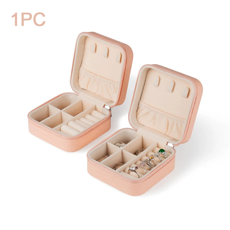 boîte bijoux velours beige portable moderne zippée rose blanche verte