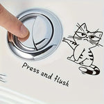sticker adhésif chat cartoon bouton toilette moderne blanc argenté pvc semi mat 10x15cm