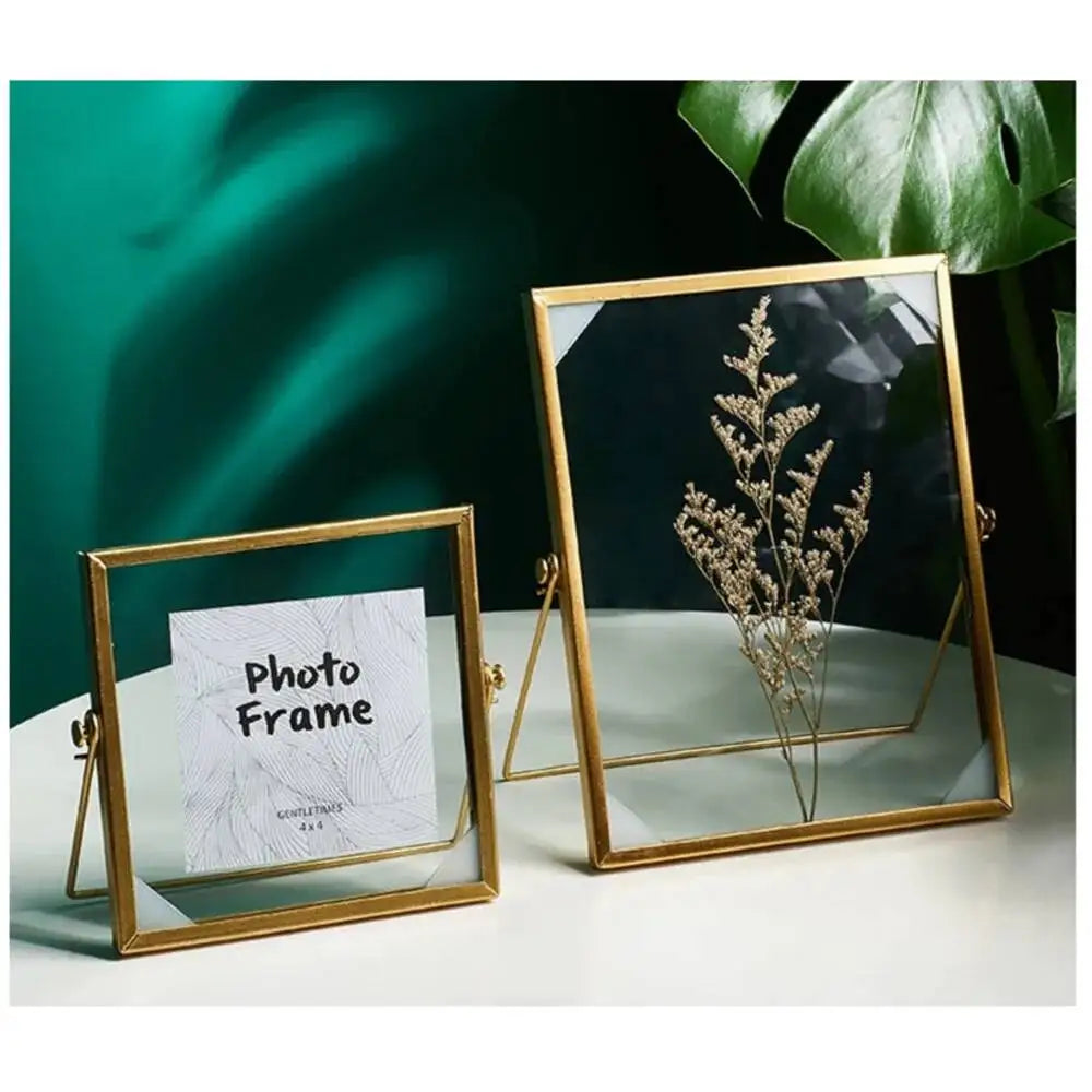 cadre photo verre transparent pied or moderne motifs abstraits minimaliste