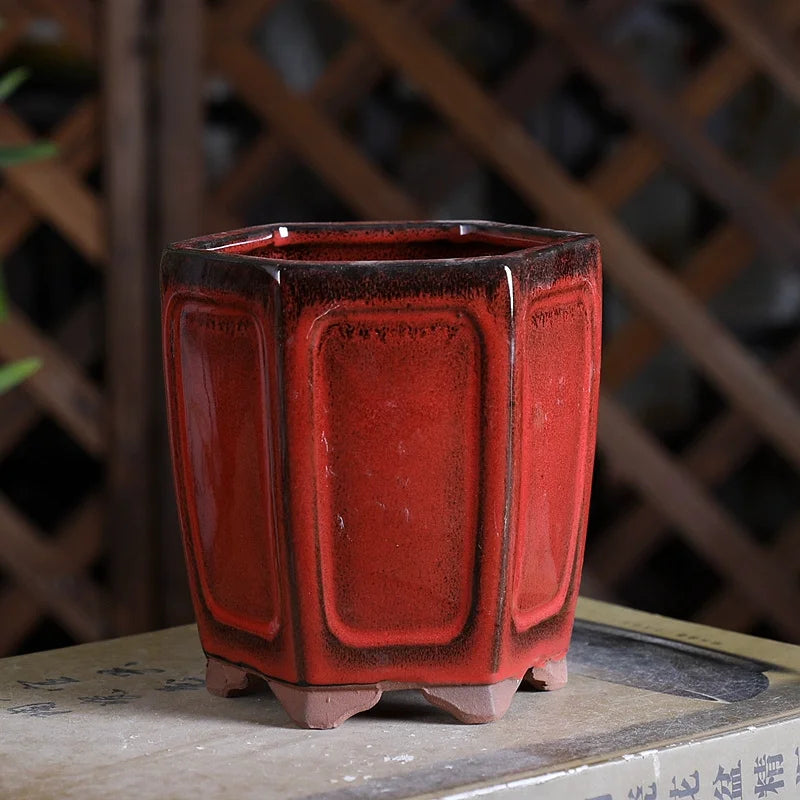Pot fleurs céramique rouge texture brillante moderne classique