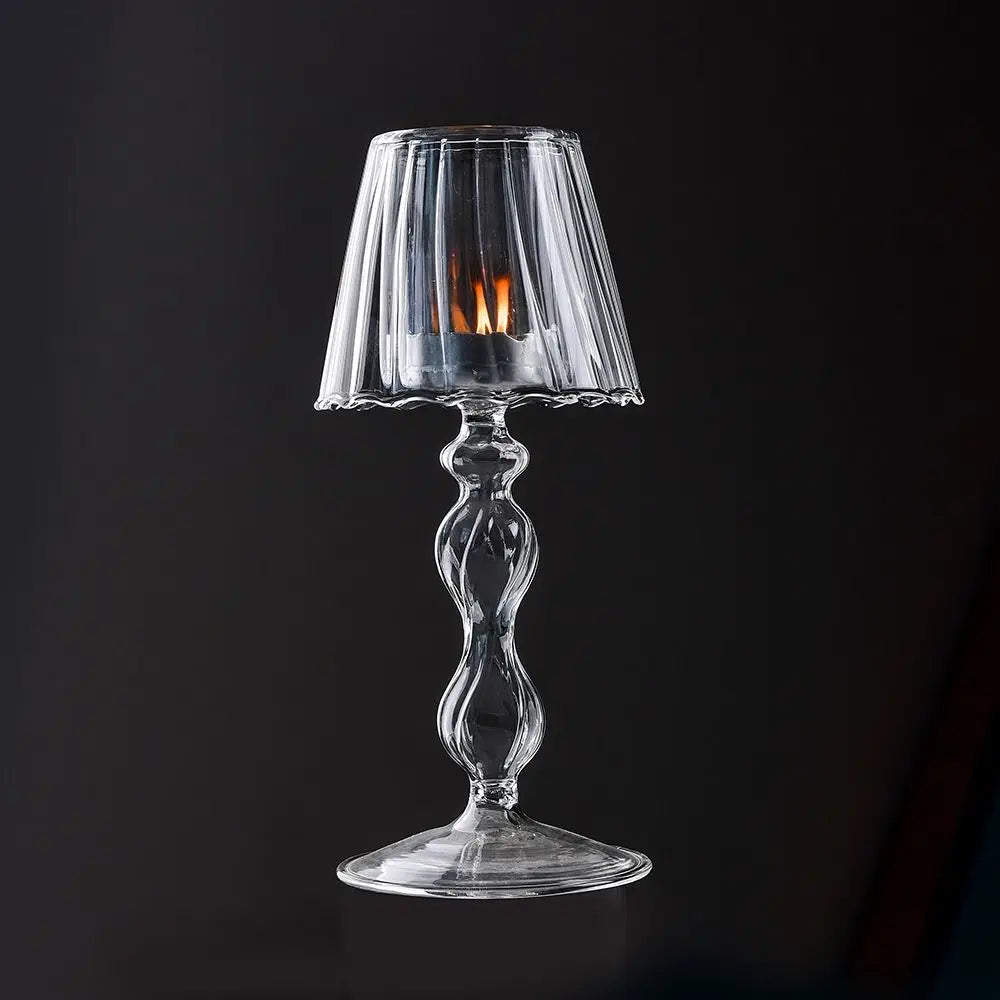 lampe table transparente moderne élégante texture ondulée jaune décoration maison bougeoir