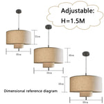 lampe suspendue tissu toile lin beige clair moderne 40cm 50cm 60cm led nature light