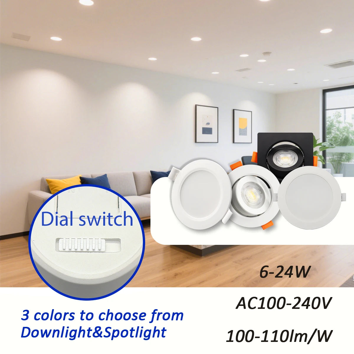 Spot LED blanc moderne 10W 14W 17W 20W 24W 6W câble adaptateur