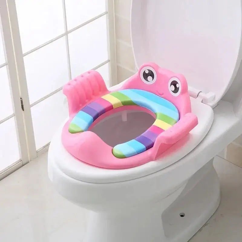 assise toilette enfant grenouille rose vert bleu rayures multicolores supports blancs ludique animalier