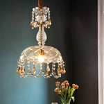 lampe suspendue dorée cristal transparent classique élégante chambre salle manger véranda