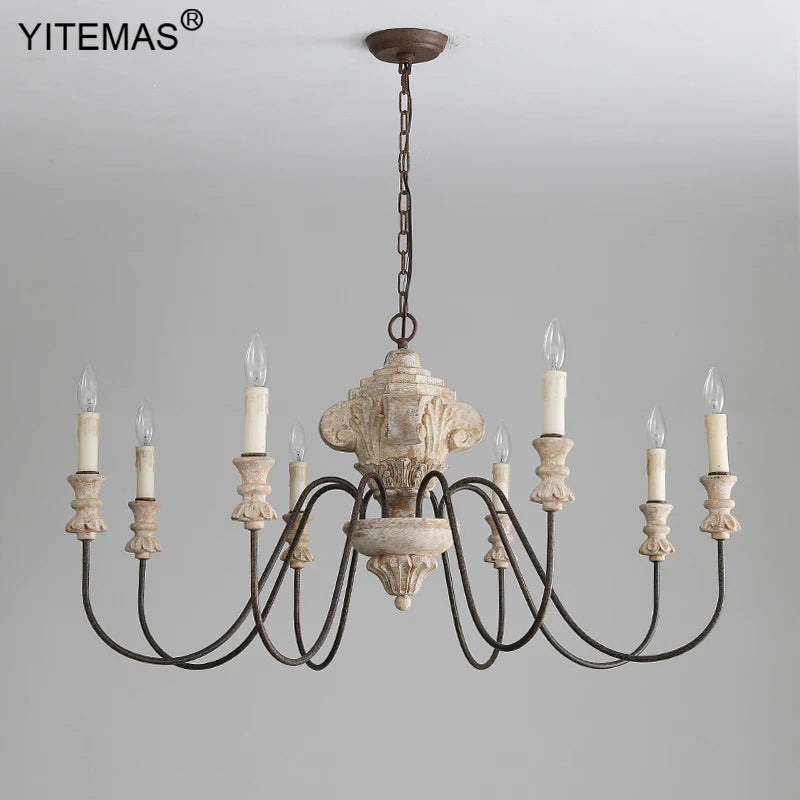 lustre vintage blanc noir bois candelabra ampoules chaîne salon restaurant église rustique adjustable