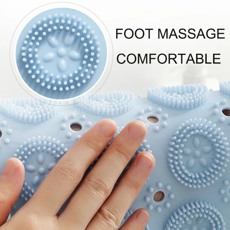 tapis bain circulaire texturé motifs floraux bleu rose moderne adhésif salle bain douceur antidérapant