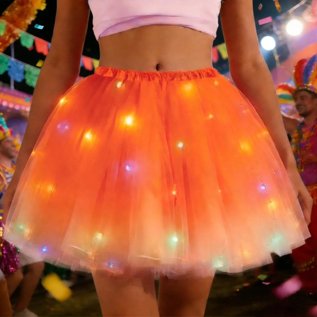 Jupe tutu lumineuse LED bleu rouge blanc moderne festive femme carnaval