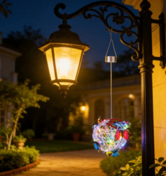 boule lumineuse décorative moderne transparente papillons colorés extérieur led autoinstallation jardin