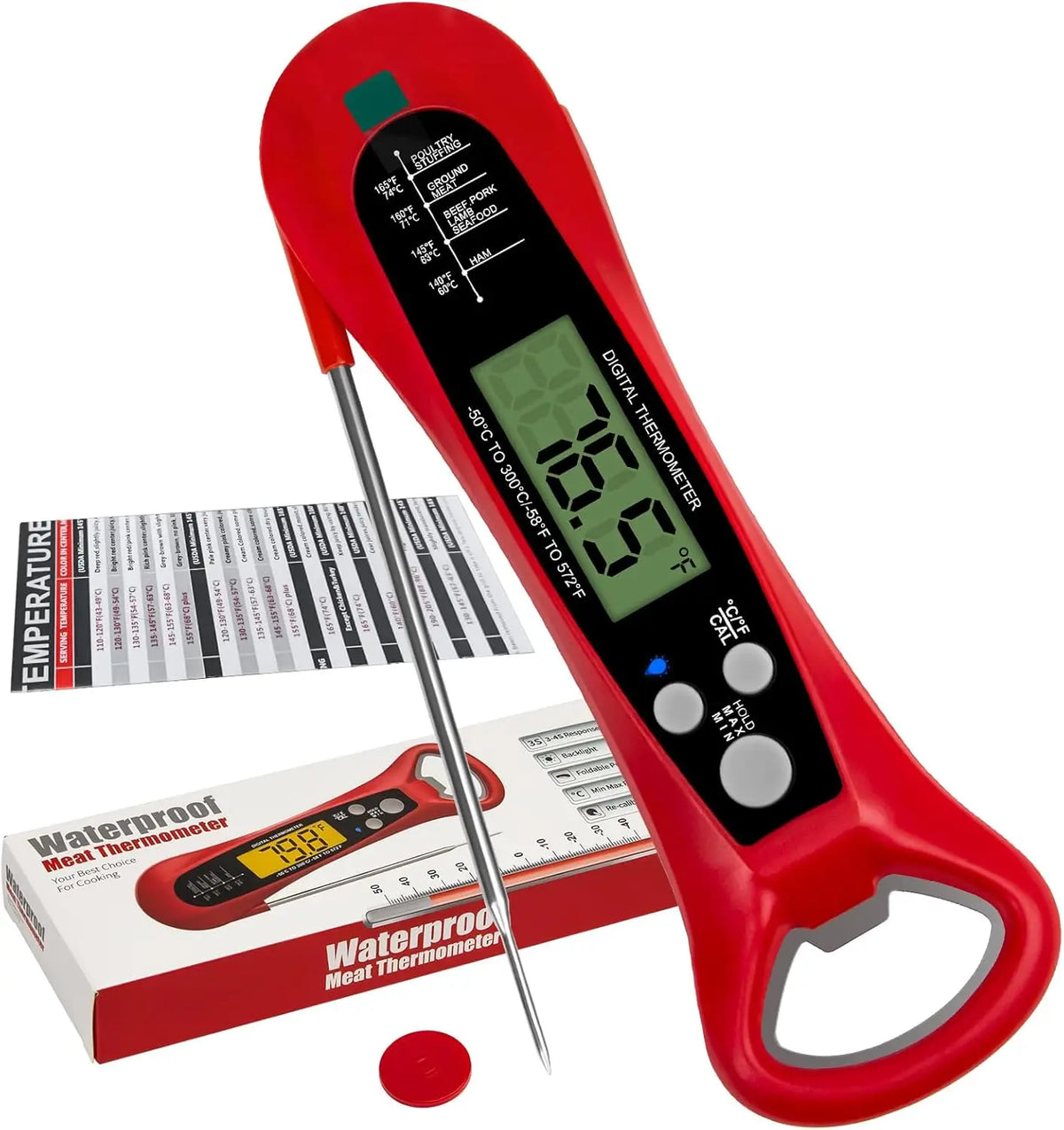 thermomètre numérique sonde écran lcd rétroéclairé aimant étanche noir rouge