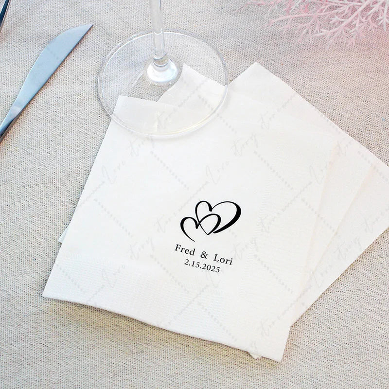 serviettes jetables mariage anniversaire animal compagnie initial lettre cœur blanc minimaliste