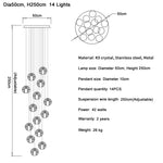 suspension lumineuse moderne cristal transparentes argentées 25 lumières