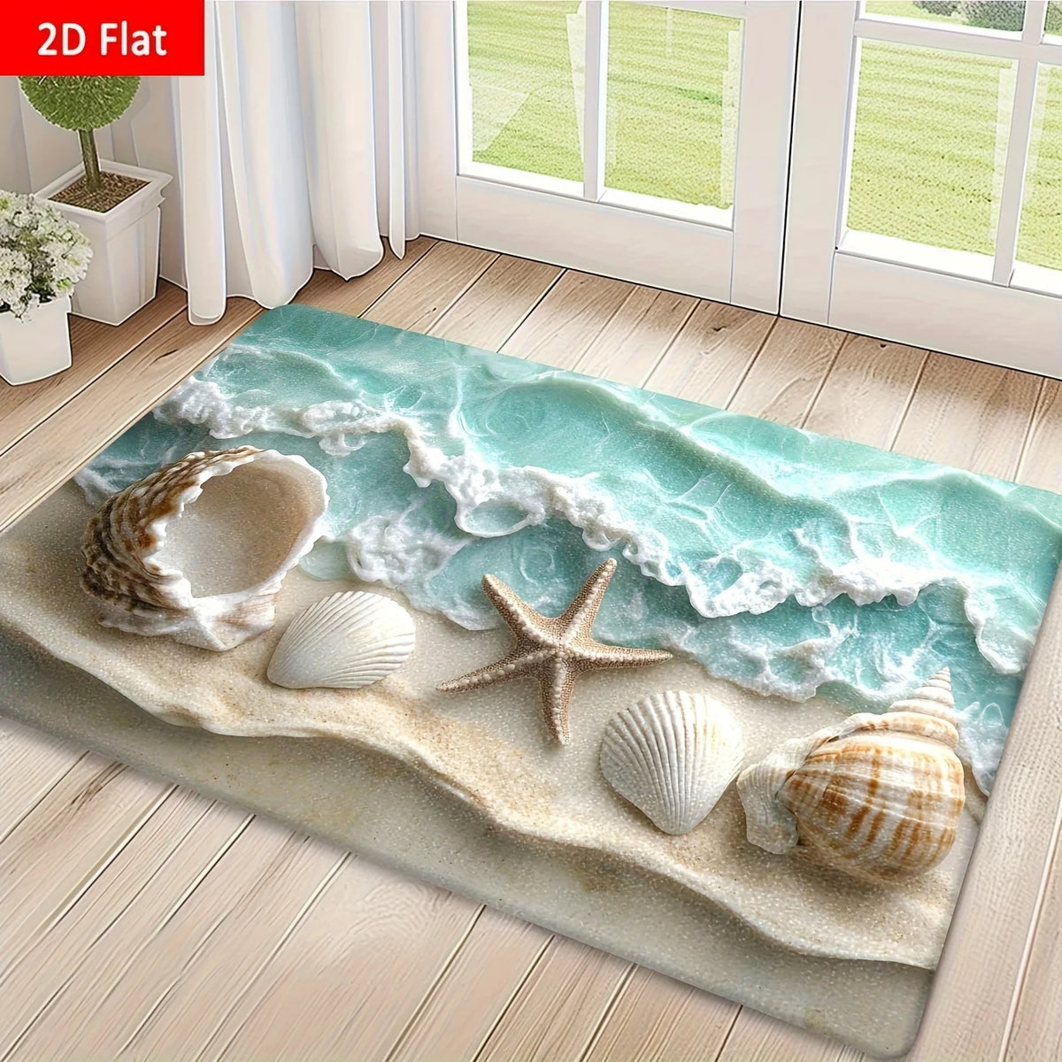 tapis moderne motif marin coquillages bleu clair salon bain extérieur résistant antidérapant polyester