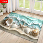 tapis moderne motif marin coquillages bleu clair salon bain extérieur résistant antidérapant polyester